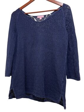 Lilly Pulitzer Women’s Size M US Neck V 3/4 Sleeves Sweater Tunic Navy Blue